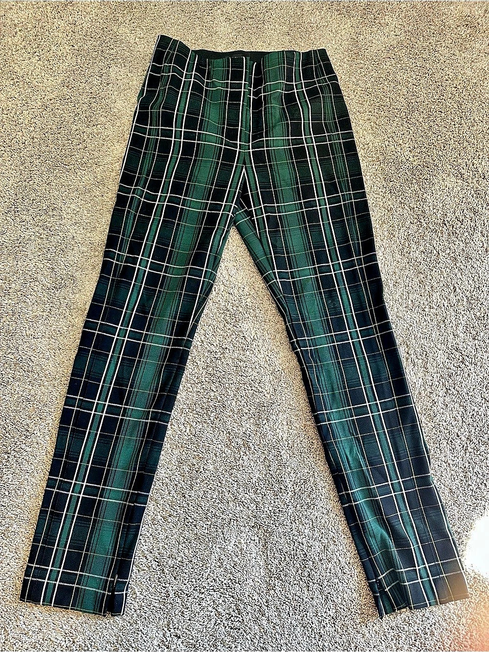 Ann Taylor Side Zip Ankle Length Knit Pants Green & Black